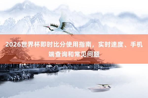 2026世界杯即时比分使用指南，实时速度、手机端查询和常见问题