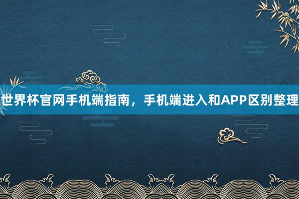 世界杯官网手机端指南，手机端进入和APP区别整理