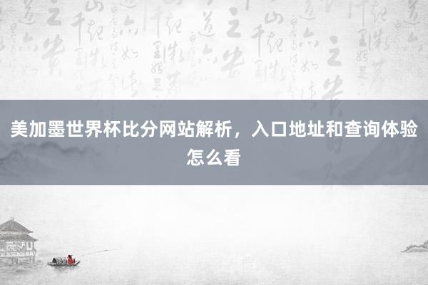美加墨世界杯比分网站解析，入口地址和查询体验怎么看